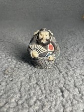 Carved Netsuke-Style Figure of Crouching Man Holding a Lantern Heavy, cool, dense — likely bone or ivor — listing 3