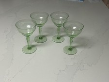 Vintage Uranium Glass Champagne / Tall Sherbet Coupe with Green Stem, 4 inches — listing 2