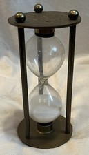 Vintage Brass Hourglass Sand Timer, 5 in. Tall, White Sand — listing 5