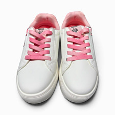 Disney Minnie Mouse Kids White Low-Top Sneakers, Size 3, Pastel Rainbow Laces, listing 3