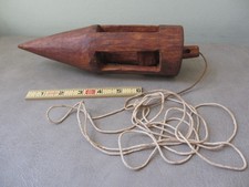 Antique Wooden Turned Plumb Bob with Iron Screw Tip and Green Paint Traces