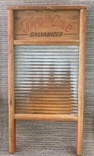 Vintage Wooden Frame Washboard with Corrugated Aluminum Rubbing Surface — listing 5