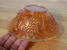 Marigold Carnival Glass Oval Handled Relish Dish with Lily Pad / Water Lily Pattern — listing 4