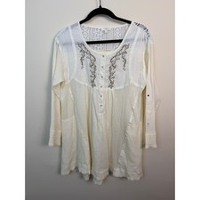 Women's Beige Cotton Linen Lace-Up Tank Top Sleeveless Boho Peasant Shirt, Size L