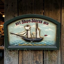 Vintage Oval 3D Carved Wood Nautical Pub Sign - "Plymouth Lines Shipping Company Founded 1722 London" — listing 2