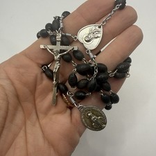 Vintage Catholic Rosary with Black Wood Beads and Crucifix — listing 2