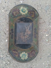 Antique 19th Century American Toleware Tin Canister/Bin with Hand-Painted Floral Medallion, Black and Yellow