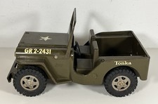 Vintage Pressed Steel Military Jeep Toy with Fold-Down Windshield, Olive Drab