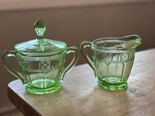Green Uranium Depression Glass Creamer, Doric Pattern — listing 3