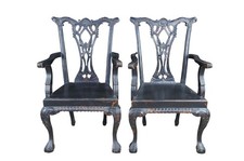 Chippendale Style Carved Mahogany Clawfoot Armchair with Ikat Upholstered Seat — listing 3