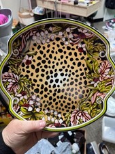 Vintage Leopard/Tiger Motif Decorative Porcelain Plate, 7.5" Diameter, Orange Black & White with Foliate Border