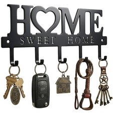Vintage Black Wooden Wall-Mounted Entryway Organizer with Brass Hooks and Drawer — listing 4