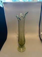 Vintage Mid-Century Green Swung Glass Floor/Table Vase with Ribbed Body — listing 5
