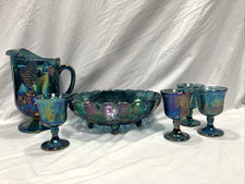 Indiana Glass Harvest Grape Carnival Glass Covered Candy Jar, Iridescent Blue/Amethyst — listing 5