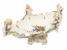 Capodimonte Porcelain Bowl / Cachepot with High-Relief Cherub Scene and Gilt Trim — listing 3