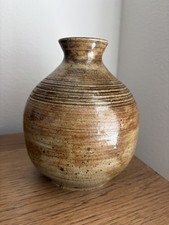 Handcrafted Ribbed Studio Pottery Vase, Rustic Brown Tenmoku-Style Glaze, 5" Tall, listing 2
