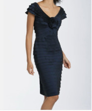 Tadashi Shoji Navy Blue Ruched Chiffon Rosette Mermaid Gown, Size 4 — listing 6