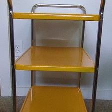 Vintage Two-Tier Rolling Beverage / Bottle Serving Cart, Wood Top with Chrome Tubular Frame, 25"W x 39"H x 25"D — listing 5