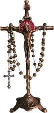 Ornate Standing Table Cross with Beveled Mirror Inlay and Scroll Accents