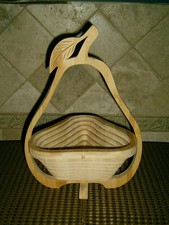 Vintage Hand-Carved Wooden Fruit Set with Rattan Gondola Basket, Made in Portugal (15" wide) — listing 3