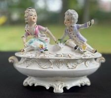 Rococo-Style Porcelain Courting Couple Figural Table Lamp with Mandolin Player