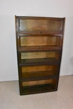 Vintage Oak 3-Stack Barrister Bookcase with Leaded Glass Top Door, 47 in Tall — listing 6