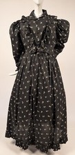 1880s Two-Piece Calico Bustle Ensemble, Ivory with Brown & Black Print, Textured Dimity Weave (Small) — listing 2