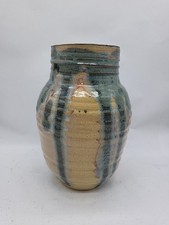 Handmade Studio Pottery Freeform Pinched Vase with Blue-Brown Drip Glaze — listing 6