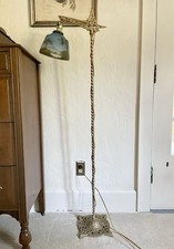 Antique Art Deco Bridge Arm Floor Lamp with Victorian Silk Beaded Fringe Shade — listing 3