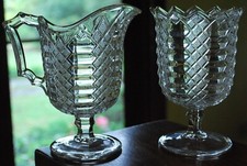 Antique EAPG Pressed Glass Individual Creamer with Hobstar and Fan Pattern — listing 5