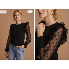 Black and White Polka Dot Mesh Cowl-Neck Top, Size Small — listing 4