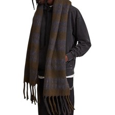 AllSaints Gray Plaid Blanket Scarf, Wool/Viscose, 44" x 40" — listing 3
