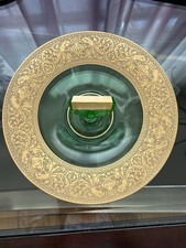 Green Uranium Depression Glass Center-Handle Serving Platter with Sunflower Floral Pattern, 11 inches — listing 5