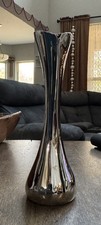 Vintage Spun Aluminum Trumpet-Form Bud Vase with Pedestal Base