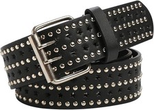 Set of 2 Studded Grommet Belts - Pink Double-Prong & Black Eyelet — listing 5
