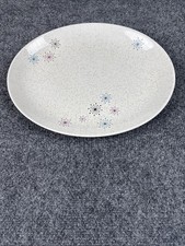 Mid-Century Modern Atomic Starburst Speckled Dinnerware — Divided Grill Plate and Coupe Soup Bowl — listing 6
