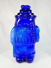 Vintage Cobalt Blue Glass Salted Peanuts Counter Display Jar with Lid — listing 6