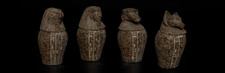 Set of 4 Egyptian Canopic Jars — Four Sons of Horus, Green Marbled Resin Souvenir Reproductions