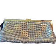 Silver Metallic Mesh Rhinestone Evening Clutch with Chain Strap — listing 3
