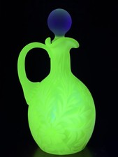 Vintage Uranium/Vaseline Glass Cruet with Handle and Stopper, 5.5 inches — listing 5