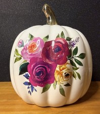 Ceramic Pumpkin Figurines with Embossed Leaf and Vine Design, Autumn Decor (Set of 2) — listing 5