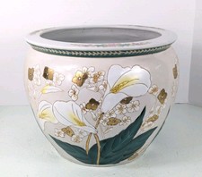 Vintage Chinese Porcelain Fish Bowl Planter Satsuma Style Goldfish Jardinière 9in — listing 4