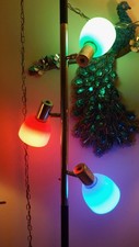 Mid-Century Modern Tension Pole Floor Lamp with Two Red Spun Fiberglass/Lucite Spaghetti Globe Shades — listing 4