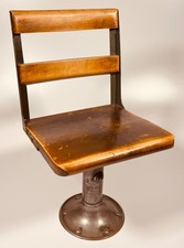 Antique Cast Iron & Wood School Desk with Swivel Chair