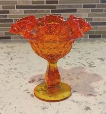 Amberina Thumbprint Ruffled Crimped Compote / Pedestal Candy Dish — listing 6