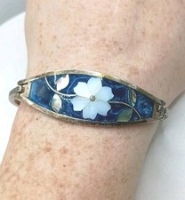 Vintage Hecho En Mexico Alpaca Silver Cuff Bracelet with Crushed Abalone Shell Inlay — listing 3