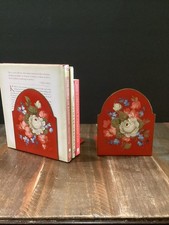 Hand-Painted Tole Metal Planter with Rose Motif and Scrolled Leaf Handles, Artist Signed — listing 5
