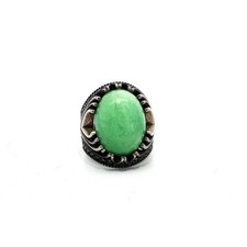 Vintage Men's Two-Tone Signet Ring with Oval Green Cabochon (Jade or Chrysoprase) — listing 4