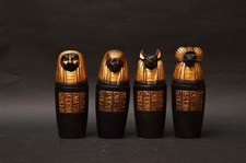 Set of 4 Egyptian Canopic Jars — Four Sons of Horus, Green Marbled Resin Souvenir Reproductions — listing 4
