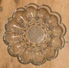 Princess House Fantasia Clear Glass Deviled Egg Tray, 12" Diameter with Frosted Poinsettia Center — listing 2